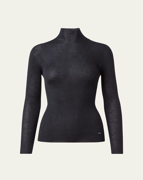 Cashmere-Blend Fine Ribbed Knit Top