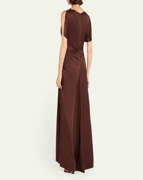 Nadia Ruched Petal-Sleeve Gown