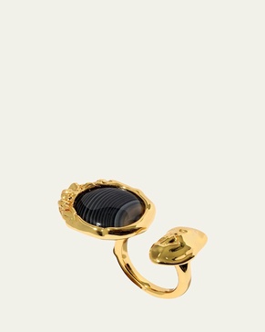 Brut Banded Agate Coin Open Statement Ring