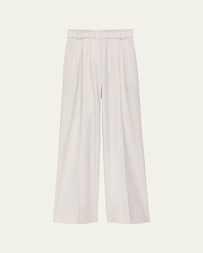 Pleated Wide Leg Wool Trousers