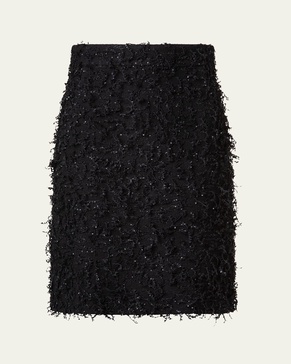Short Sequined Fringe Boucle Skirt