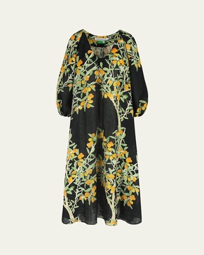 Flower Printed Linen Maxi Dress