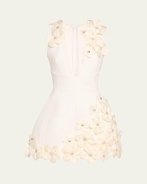 Estelle Deep V-Neck Floral Applique Mini Dress