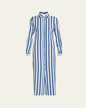 Striped Button-Front Maxi Shirtdress