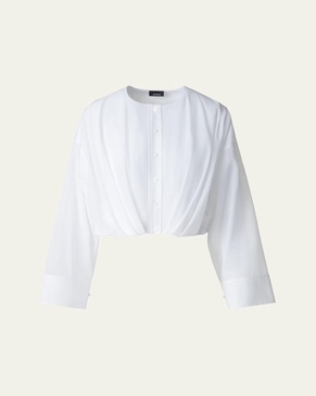 Pleated Button Down Cotton Voile Blouse