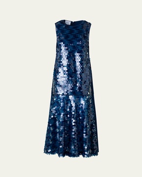 Mix-Media Dot Sequined Flounce Midi Dress