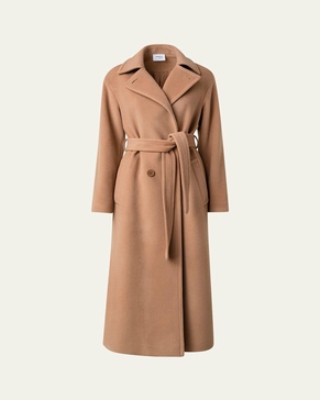 Long Double-Breast Belted Wool-Cashmere Coat
