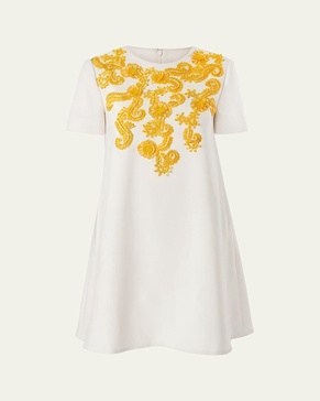 Embellished Wool A-Line Shift Mini Dress