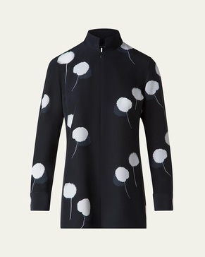 Windflower Print Silk Crepe Tunic Blouse