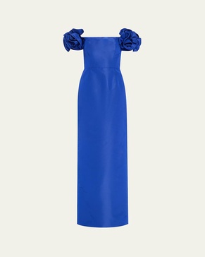 Off-Shoulder Flower Column Gown