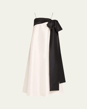 Colorblock Flowy Long Dress with Bow