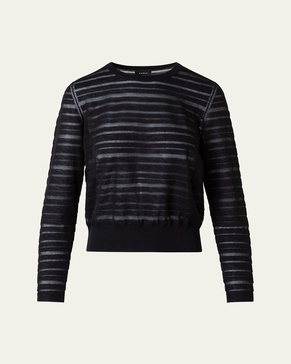 Sheer Stripe Knit Crewneck Sweater