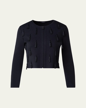 Tassel Zip Front Cropped Knit Cardigan