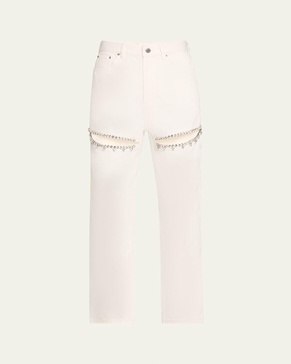 Crystal Slit Straight-Leg Jeans
