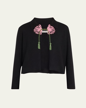 Abilene Beaded Flower Wool Cardigan