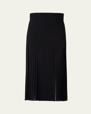 Plisse Inset Wool Double-Face Skirt