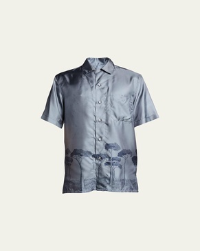 Men's Roman Tree-Print Silk Camp Shirt