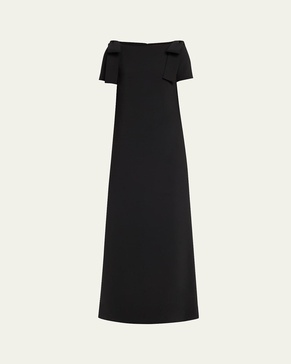 Shoulder Bow Crepe Column Gown