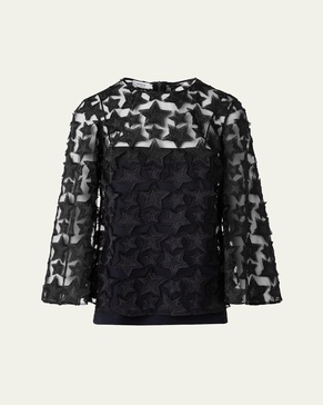 3D Star Embroidery Tulle Loose Blouse