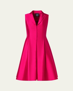 Pintuck Sleeveless Silk Coat Dress