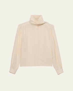 Marocaine Button Down Silk Top with Scarf