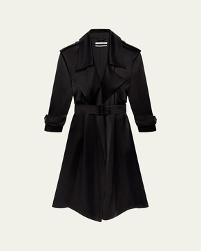 Soft Satin Belted Long Trench Coat