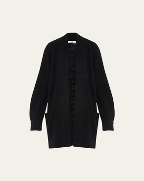 Cashmere Shawl-Collar Open-Front Cardigan