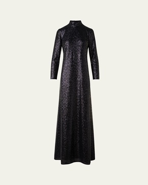 Sequined Jersey High-Neck Long Sleeve Gown