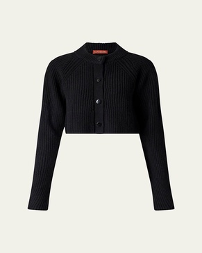 Drew Ribbed Wool Cashmere Cropped Cardigan Sweater