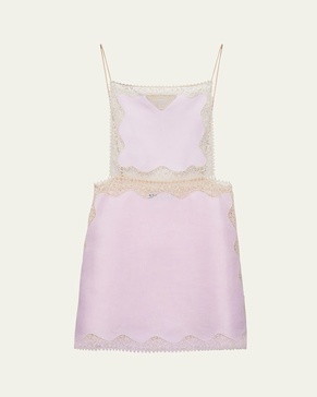 Linen Mini Dress with Lace Embroidery