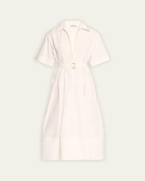 Deanna Belted Poplin Short-Sleeve Midi Shirtdress