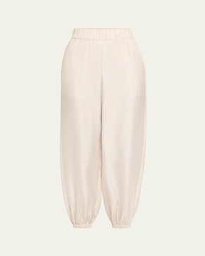 High-Rise Tapered Silk Twill Trousers