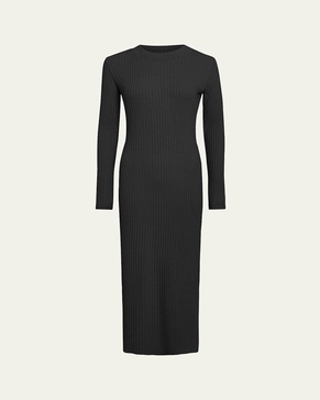 Ribbed Long-Sleeve Midi Dress