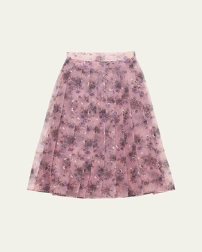 Nylonette Floral Print Pleated Midi Skirt