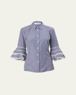 Stripe Tiered Ruffle Sleeve Button Down Top