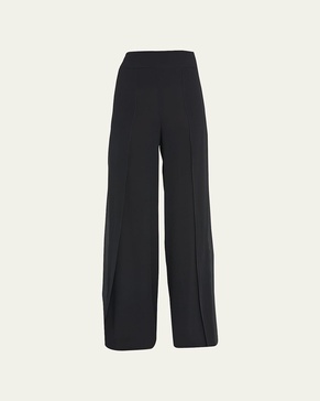 Layered Front-Slits Silk Georgette Wide-Leg Pants