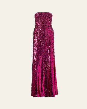 Sequined Strapless Wool Gown