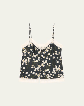 Toi Floral-Print Lace Trim Cami