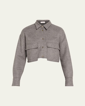 Fluid Wool Cropped Shirt Jacket with Patch Pockets