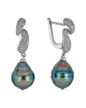 BELPEARL Silver 11-10mm Tahitian Pearl CZ Earrings