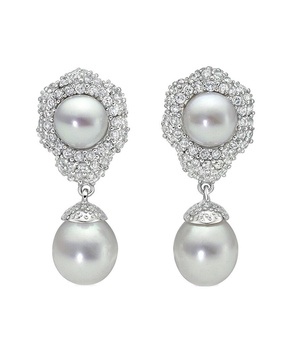 BELPEARL Silver 10/8-7mm Freshwater Pearl CZ Earrings