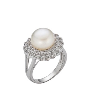 BELPEARL Silver 10-11mm Pearl CZ Ring