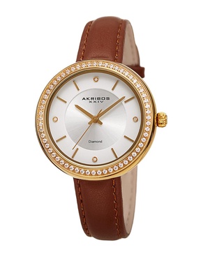 Akribos XXIV Women's Leather Diamond Watch