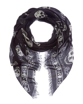 Alexander McQueen Skull Silk-Blend Fringed Scarf