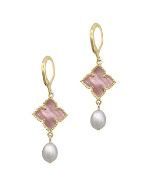 ADORNIA 14K Plated 5mm Pearl Floral Drop Earrings