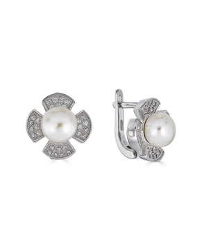 BELPEARL Silver 8.5mm Freshwater Pearl CZ Earrings