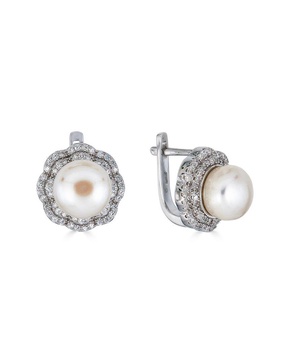 BELPEARL Silver 10-9mm Freshwater Pearl CZ Earrings