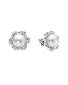 BELPEARL Silver 11-10mm Freshwater Pearl CZ Earrings