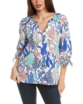 tie cuff linen-blend top
