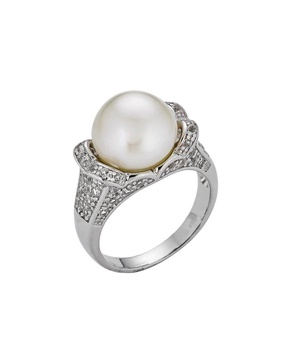 BELPEARL Silver 9-10mm Pearl CZ Ring